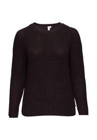 Dunkel gestrickter Pullover mit Rundhalsausschnitt, langen Ärmeln und strukturierter Stoffqualität. Bietet einen lässigen Schnitt und hat keine sichtbaren Muster oder Akzente.