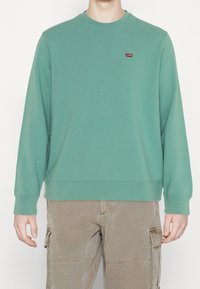 Sudadera verde de algodón con cuello redondo y mangas largas, que presenta un pequeño logo rojo de Levi's en el pecho.