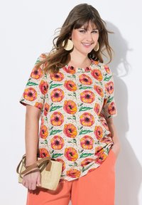 Ulla Popken SHORT SLEEVE POPPY - Camiseta estampada - pearl white