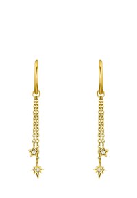 Guldhängsmycken med två delikata kedjor som hänger, var och en avslutad med en stjärnformad charm med en liten infattad diamant.