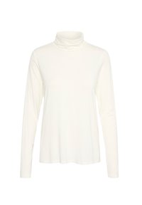 Balta ilgomis rankovėmis turtleneck tipo palaidinė, pagaminta iš minkštos, lygaus audinio. Turi aukštą apykaklę ir laisvą siluetą, be papildomų raštų ar akcentų.