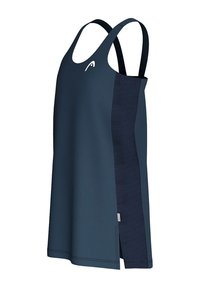 Canottiera sportiva blu navy con pannello in rete sui lati, spalline sottili e orlo dritto. Realizzata in un tessuto liscio ed elastico per un comfort ottimale.