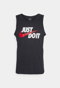 Zwarte mouwloze Nike tanktop met rode swoosh en witte tekst "JUST DO IT" op de voorkant.