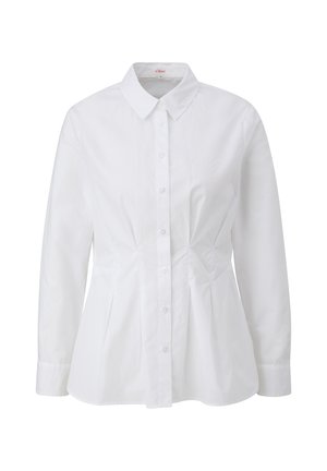 Witte katoenen overhemden met een spreidkraag, lange mouwen, een getailleerde pasvorm en pintuck-details op de taille voor een gestructureerde silhouet.