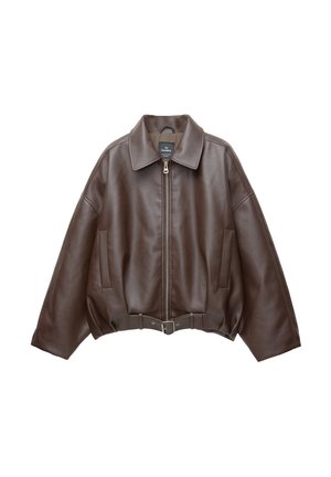 PULL&BEAR, Veste en similicuir - dark brown