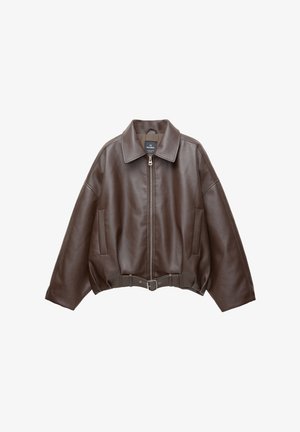 PULL&BEAR, Veste en similicuir - dark brown