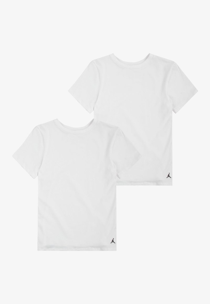 Witte katoenen t-shirts in een standaard pasvorm, met korte mouwen en een ronde halslijn. Zwarte Jordan-logo op de onderste linkerkant.