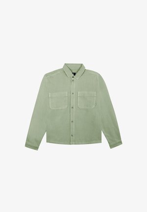 Grüne Corduroy-Hemd mit Kragen, langen Ärmeln und zwei vorderen Taschen. Besitzt eine Knopfverschluss und eine lockere Passform.