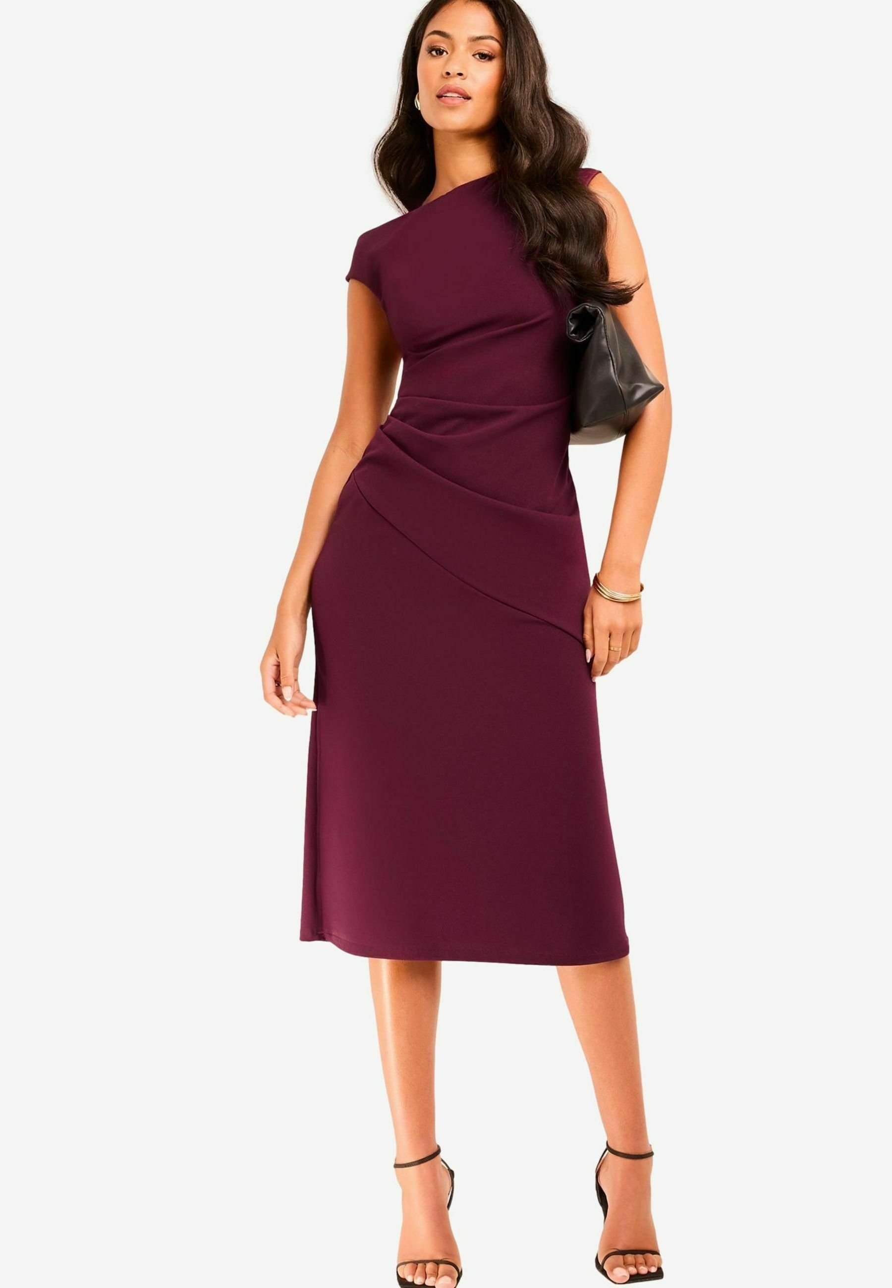 strapless open back dress Rent Karen Millen Compact Stretch Viscose Tailored One Shoulder Drape  Detail Midi Dress