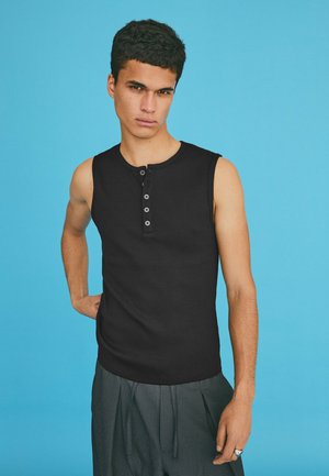Bershka, SLIM FIT WORKER HENLEY - T-SHIRT - Top - black