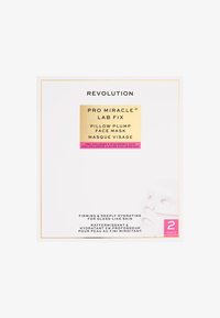 Białe opakowanie z wyraźnie widoczną złoto-różową etykietą. Tekst podkreśla "Pillow Plump Face Mask" oraz "2 Maski." Prosty, czysty design.