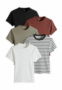 THE SET REGULAR FIT - 5 PACK SHORT SLEEVED   - T-Shirt basic - khaki green burgundy red cream black stripe