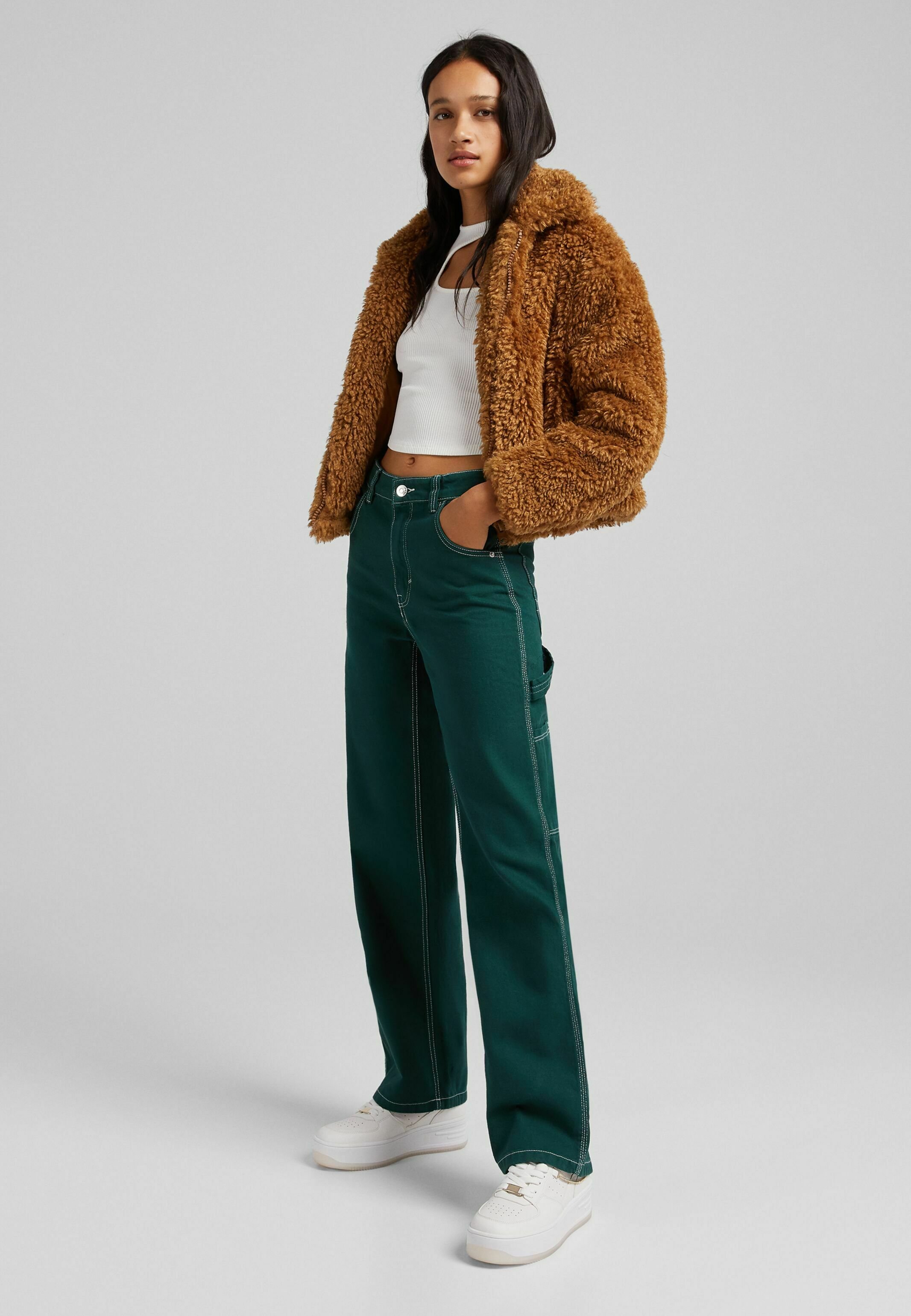 Bershka STRAIGHT -CARPENTER TWIL CONTRAST JEANS - Jeans a zampa - green/ verde - Zalando