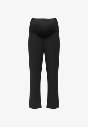 Leggings premaman neri con una fascia alta ed elastica in vita, dotati di due tasche laterali e design a gamba dritta. Realizzati in tessuto morbido e flessibile.