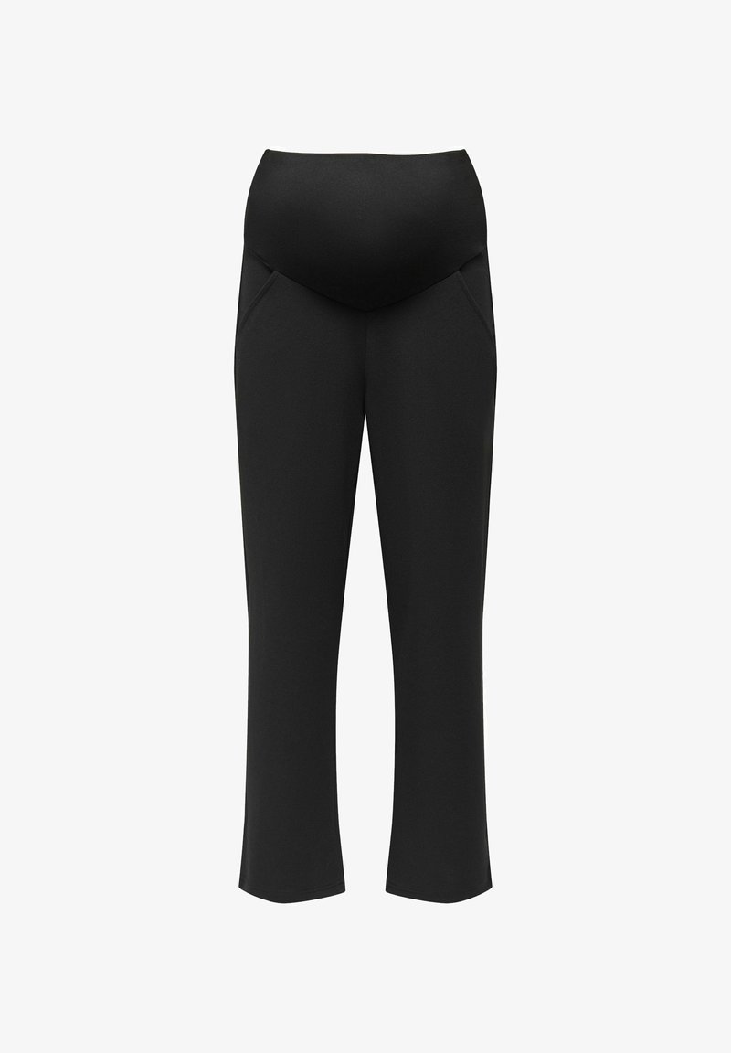 Sorte graviditetstights med høy, elastisk midje, to sidelommer og rett bendesign. Laget av mykt, fleksibelt stoff.