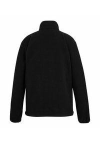 Veste en polaire noire à manches longues et col montant, vue de dos sur fond blanc.