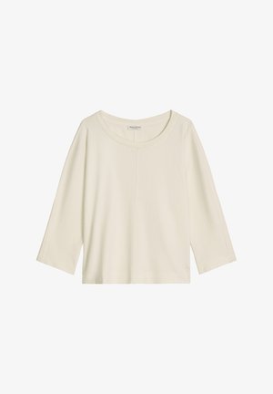 Chemise à manches longues couleur crème avec encolure dégagée et détail de couture centrale, présentée à plat sur fond blanc.