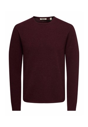 Jersey burdeos de manga larga en un diseño de punto texturizado con cuello redondo y un corte relajado. Fabricado con un tejido suave para mayor comodidad.