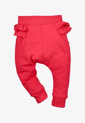 Pantaloni jogger rosa in cotone con una texture morbida, cintura elastica e tasche arricciate. Le caviglie a coste completano il design dal fit rilassato.