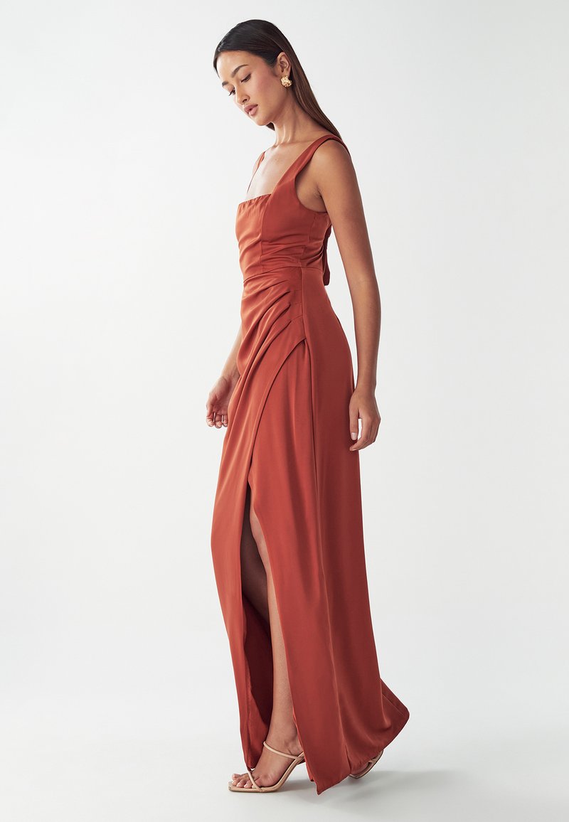 princess polly baby blue dress Copper Jersey Column Evening Gown  Luxury V-Neck Dress by Nadia's in Stock / Copper / L