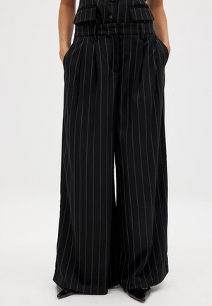 NA-KD WIDE LEG HIGH WAIST LOOSE - Stoffhose - black white stripe