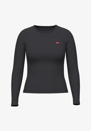 Camisa de manga longa preta feita de tecido elástico. Apresenta um decote redondo e um pequeno logótipo vermelho da Levi's no peito.