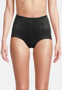 Hochgeschnittene schwarze Unterhose aus glattem Material, mit kontrastierenden Nähten und einem weichen Bund für Komfort. Mit einem Schnitt bis zur Oberschenkelmitte für gute Abdeckung.