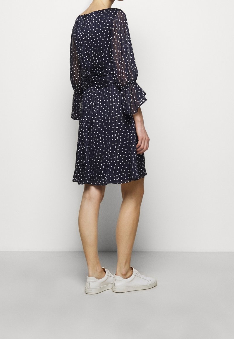 dvf blue silk dress Navy Polka Dot Jacquard Angela Midi Dress main image 1