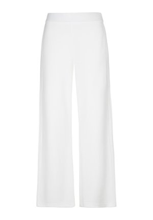 Witte wijde broek met elastische tailleband, gladde stof en zonder zichtbare zakken of versieringen.