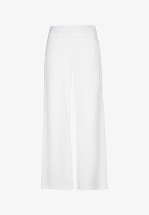 Witte wijde broek met elastische tailleband, gladde stof en zonder zichtbare zakken of versieringen.