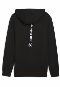 Černá mikina s kapucí se středovým bílým logem "M Motorsport" a emblémem BMW. Vyrobena z měkké tkaniny s klasickým designem a nastavitelnou kapucí.