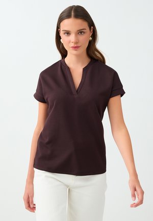 Jimmy Key, V-NECK DROP SHOULDER SHORT SLEEVE SWEATSHIRT - T-shirt basique - bitter brown