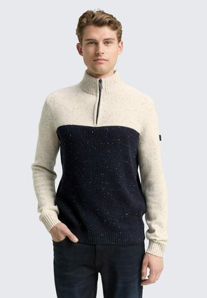 STRUCTURED TROYER - Strickpullover - offwhite navy color block