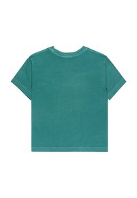 T-shirt a maniche corte, collo giro in cotone color teal. Design semplice con vestibilità rilassata e orlo dritto, caratterizzato da dettagli di cucitura minimi.