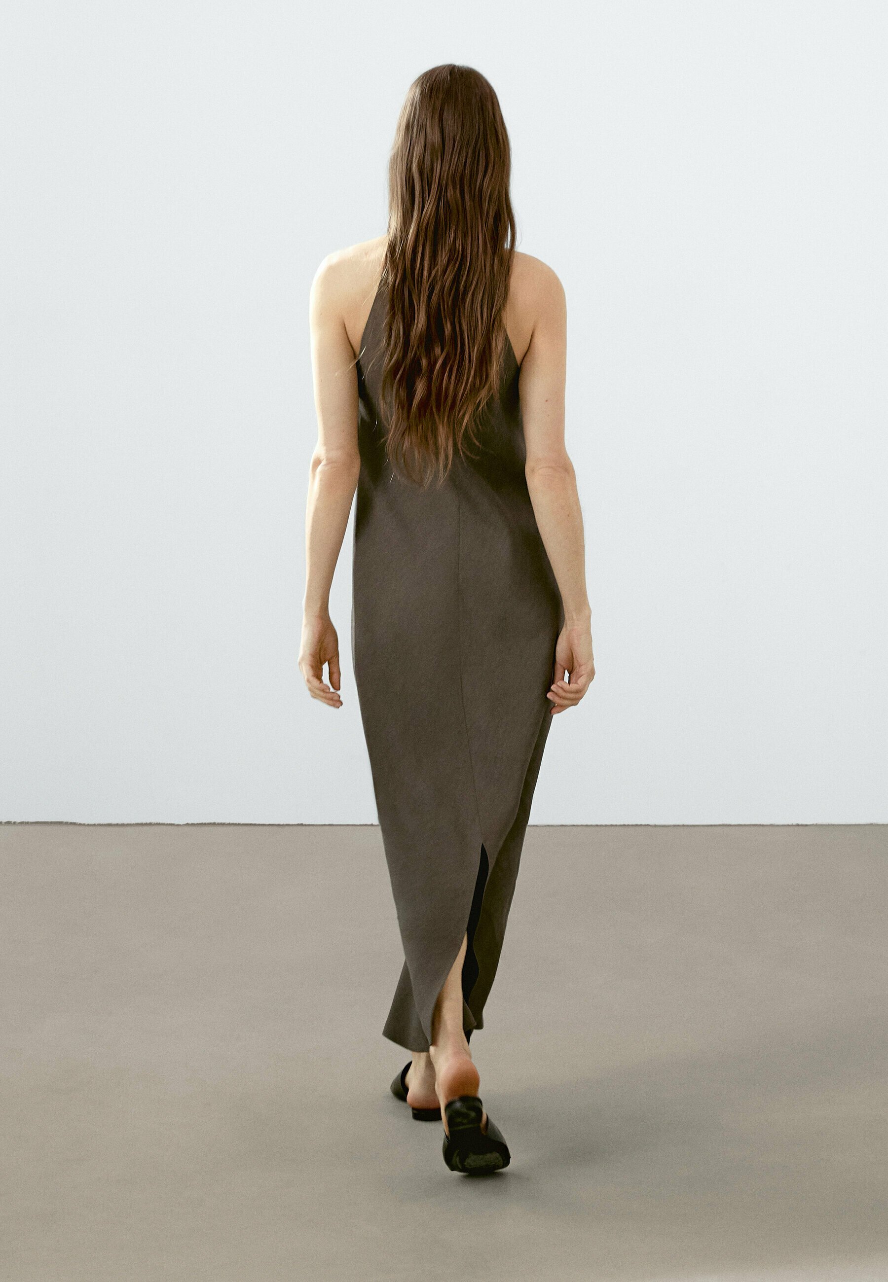Massimo Dutti WITH CONTRAST RIBBONS - Maxi dress - khaki