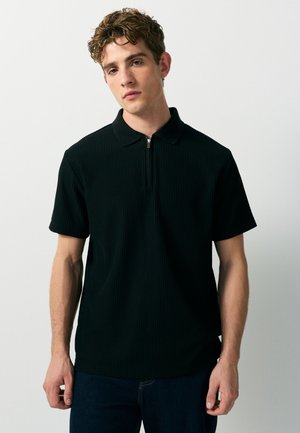 Next, REGULAR FIT - TEXTURED SMART ZIP NECK POLO SHIRT . - Poloshirt - black