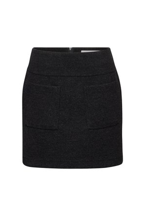 Gonna nera in wool con vita aderente, due tasche anteriori e una texture liscia. Design semplice con un colore uniforme e senza motivi visibili.