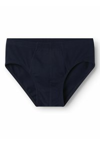 Culote din bumbac bleu marin, cu o textura netedă, având un design simplu, talie elastică și cusături duble pe margini.