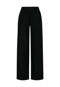 Svarta vida byxor i ett mjukt, lättviktsmaterial med elastisk midja. Enkel design, inga synliga mönster eller detaljer.