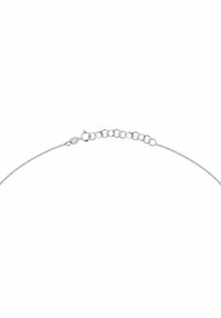 Silberne Kettenhalskette mit einer zarten, feinen Textur. Besitzt einen Verschluss und erweiterbare Glieder für eine verstellbare Länge.