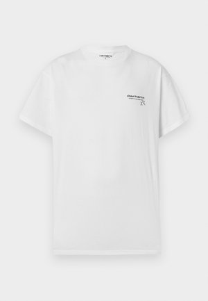 T-shirt bianca a maniche corte in cotone con scollatura rotonda. Presenta un piccolo logo stampato nero sul lato sinistro del petto. Vestibilità standard.