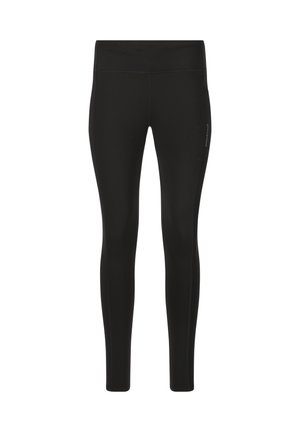 Zwarte leggings van rekbare stof, met een nauwsluitend ontwerp, elastische tailleband en zijzak voor kleine items.