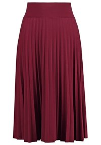 Vínová plisovaná maxi sukně s širokým pasem a volným střihem. Vyrobená z měkké látky s hladkým povrchem po celém obvodu.