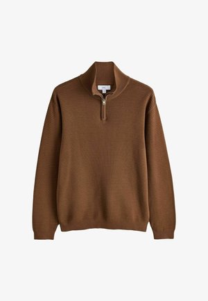 Next, TALL FIT - TEXTURED QUARTER ZIP NECK JUMPER - Strickpullover - brown