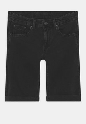 Sorte denimshorts med opsmøgede kanter, frontknap og lynlås, bæltestropper og fem lommer inklusive en lille møntlomme.