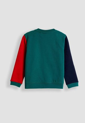 Farbenblockiertes Sweatshirt in Grün, Rot und Marineblau. Mit langen Ärmeln, Rundhalsausschnitt und gerippten Bündchen. Weiches Material mit glatter Oberfläche.