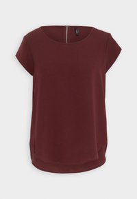 Top corto bordeaux con scollatura a barca e cerniera sul retro. Realizzato in tessuto liscio con orlo arrotondato e spacco laterale.