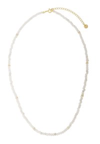 Biela perlová náhrdelník obsahuje gu�ľaté perly so zlatými akcentmi a zlatou sponou. Dizajn obsahuje predlžovací reťazec na nastaviteľnú dĺžku.