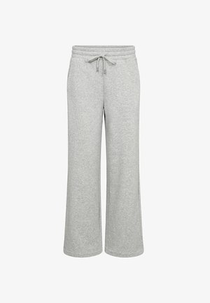 Szare, szerokie dresy wykonane z miękkiej mieszanki bawełny. Oferują kieszenie w szwach bocznych, mają elastyczny pas ze sznurkiem oraz czystą linię końcową, co zapewnia luźny krój i komfort.