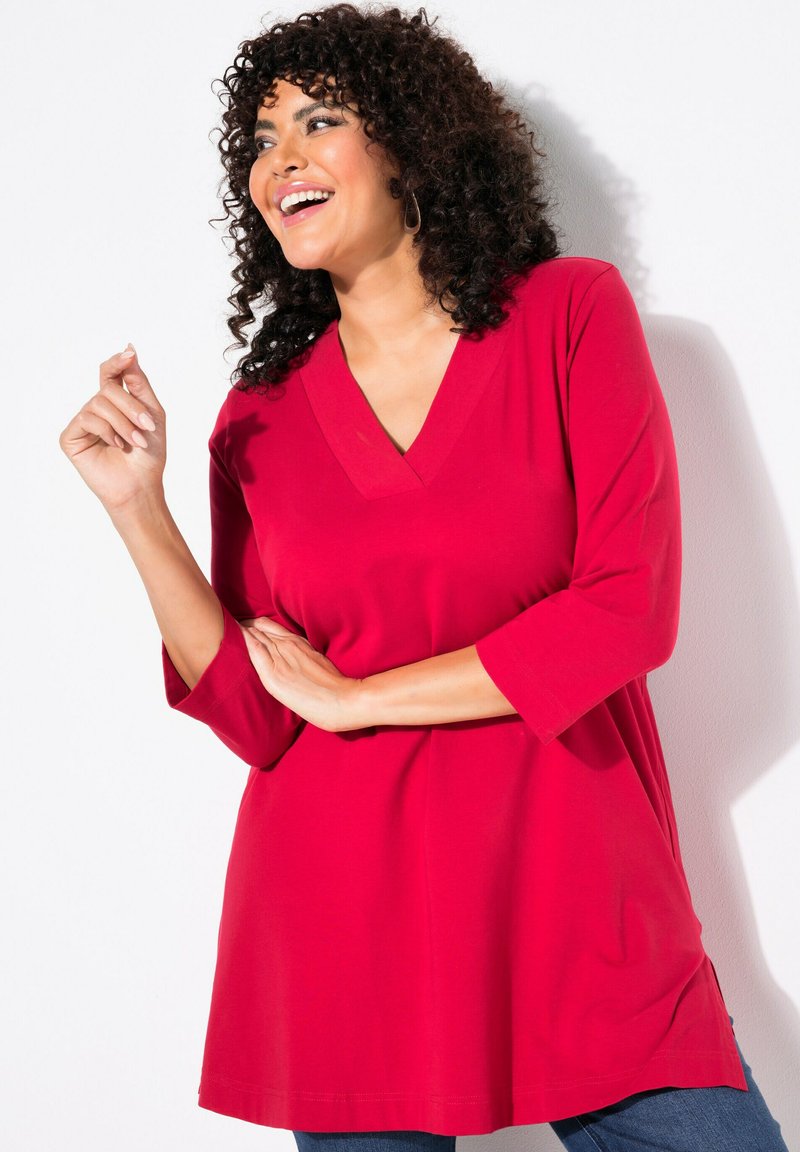 Ulla Popken V-AUSSCHNITT 3/4-ARM - Langarmshirt - ruby red